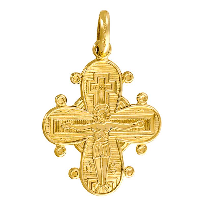 750/1000 Yellow Gold Rounded Edge Cross Pendant - Vandona