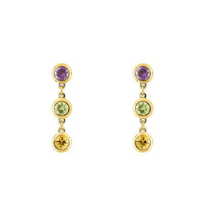 375/1000 Yellow Gold Drop Earrings & Colored Gemstones - Aurora