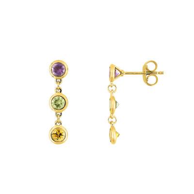 375/1000 Yellow Gold Drop Earrings & Colored Gemstones - Aurora