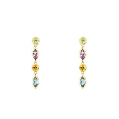 375/1000 Yellow Gold Alternating Drop Earrings & Colored Gemstones - Aurora