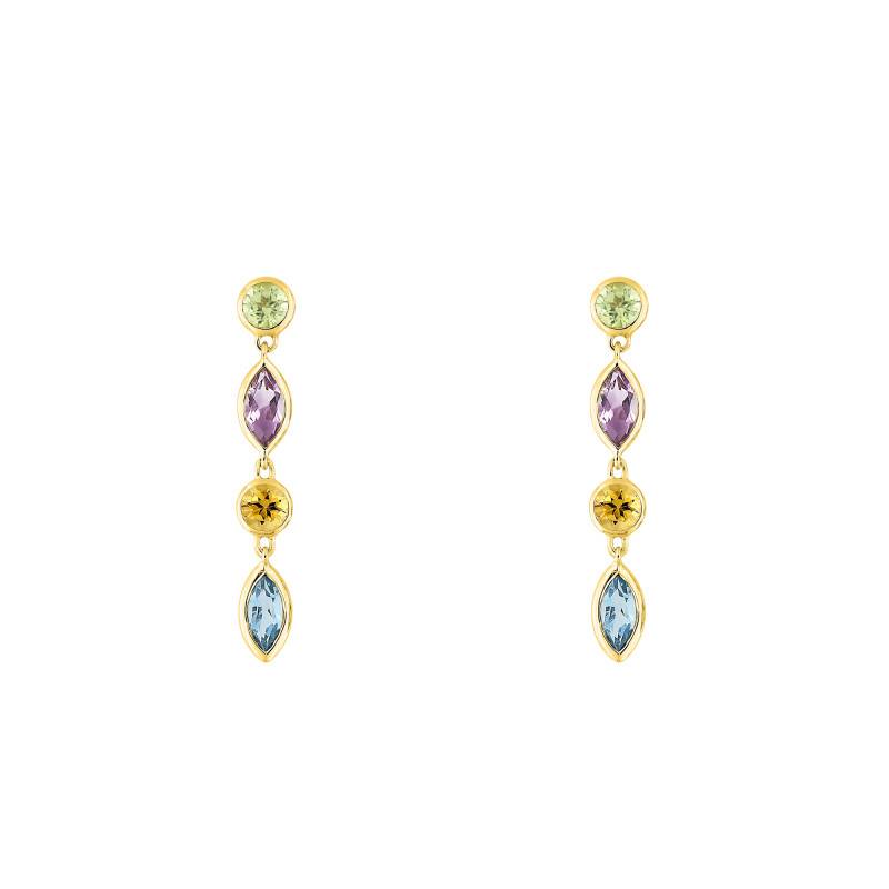 375/1000 Yellow Gold Alternating Drop Earrings & Colored Gemstones - Aurora