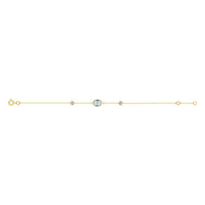 Bracelet Or Jaune 375, Topaze Bleue & Oxyde de Zirconium, 16,5 à 18 cm, Largeur 0,80 mm - Aurora