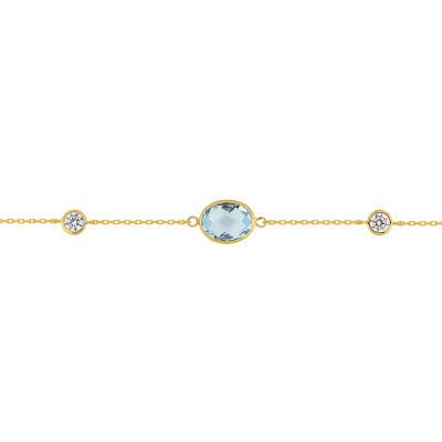 Bracelet Or Jaune 375, Topaze Bleue & Oxyde de Zirconium, 16,5 à 18 cm, Largeur 0,80 mm - Aurora