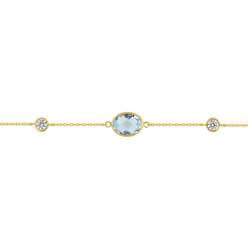 375/1000 Yellow Gold, Blue Topaz & Cubic Zirconia Bracelet, Length 16.5 cm to 18 cm, Width 0.80 mm - Aurora