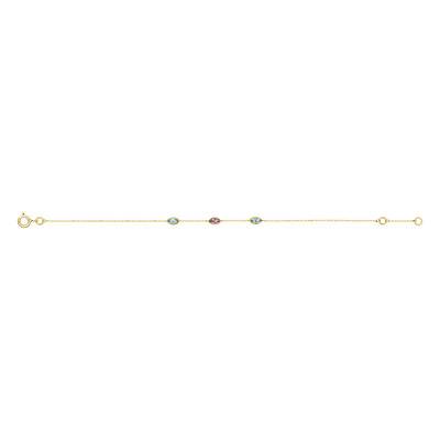 Bracelet Or Jaune 375, Topaze Bleue & Améthyste, Longueur 16,5 à 18 cm, Largeur 0,80 mm - Aurora