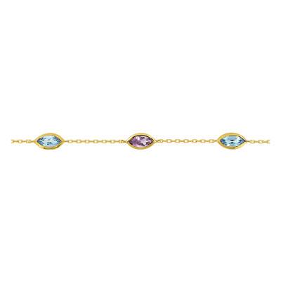 375/1000 Yellow Gold, Blue Topaz & Amethyst Bracelet, Length 16.5 cm to 18 cm, Width 0.80 mm - Aurora