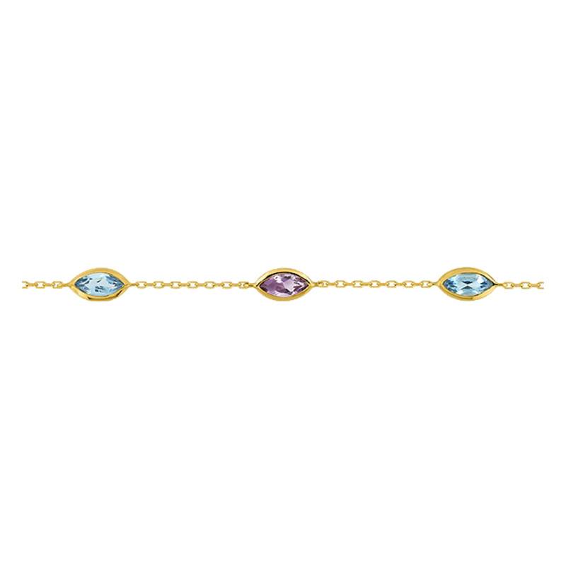 375/1000 Yellow Gold, Blue Topaz & Amethyst Bracelet, Length 16.5 cm to 18 cm, Width 0.80 mm - Aurora
