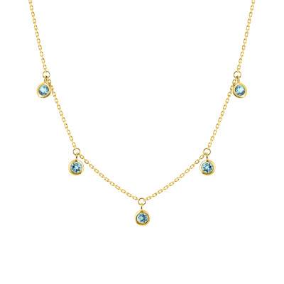 Collier Or Jaune 375 & Topaze Bleue, Longueur 40 à 42 cm - Aurora