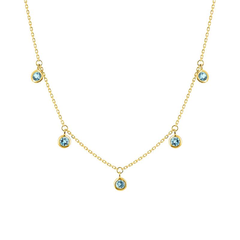 375/1000 Yellow Gold & Blue Topaz Necklace, Length 40 cm to 42 cm - Aurora