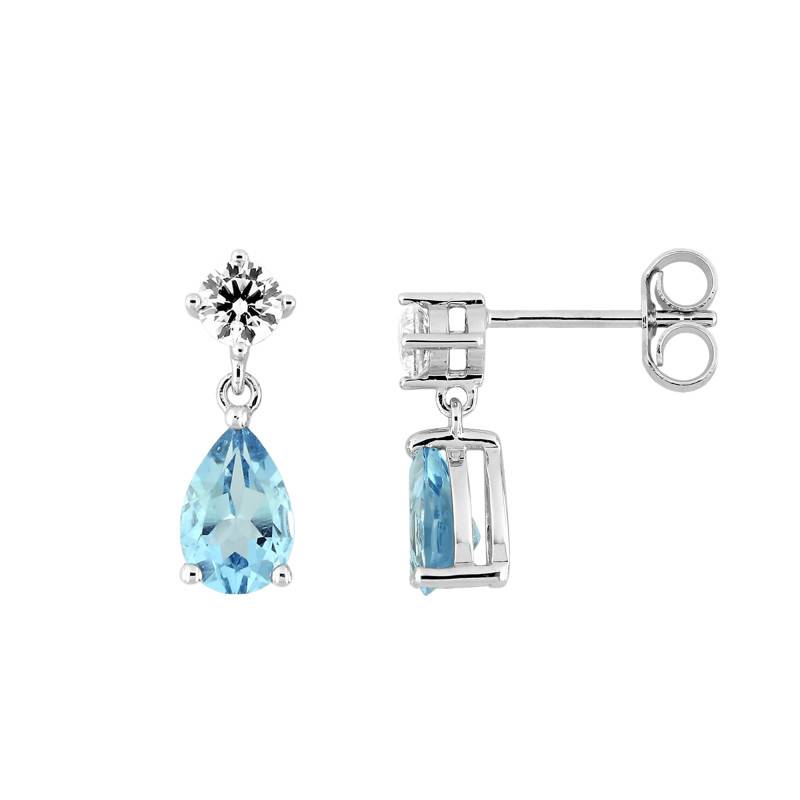 375/1000 White Gold Pear Drop Earrings & Cubic Zirconia and Blue Topaz - Aurora