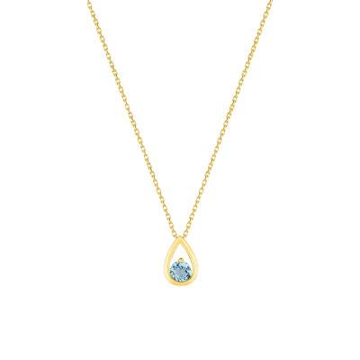 Collier Goutte Or Jaune 375 & Topaze Bleue, Longueur 40 à 42 cm - Aurora