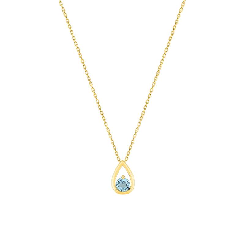 375/1000 Yellow Gold & Blue Topaz Drop Necklace, Length 40 cm to 42 cm - Aurora