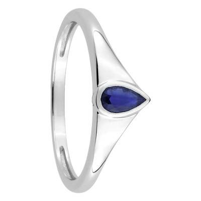 375/1000 White Gold Polished Pear Sapphire Solitaire Ring - Aurora
