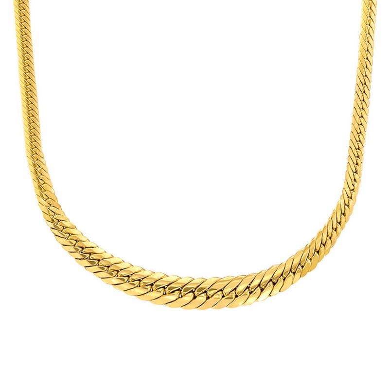 375/1000 Yellow Gold Bismarck Chain Graduating Necklace, 42 cm, Width 5 mm to 6 mm - Manillon