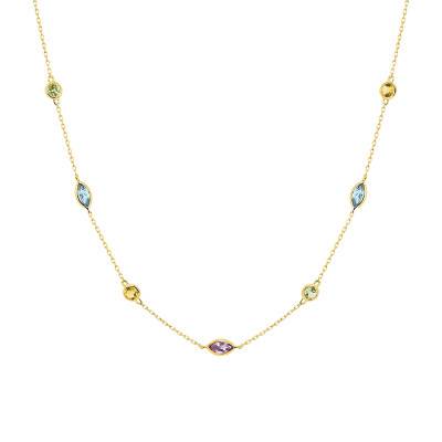 375/1000 Yellow Gold & Colored Stones Necklace, Length 40 cm to 42 cm - Aurora