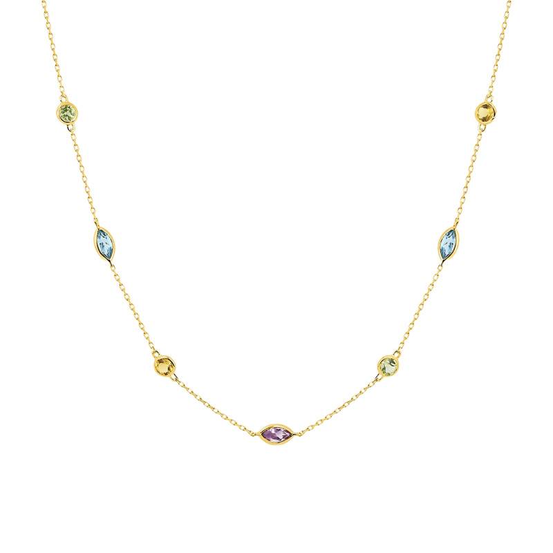 375/1000 Yellow Gold & Colored Stones Necklace, Length 40 cm to 42 cm - Aurora