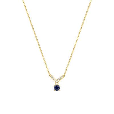 750/1000 Yellow Gold, Diamond & Sapphire V Necklace, Length 40 cm to 42 cm, 0.06 ct - Aurora