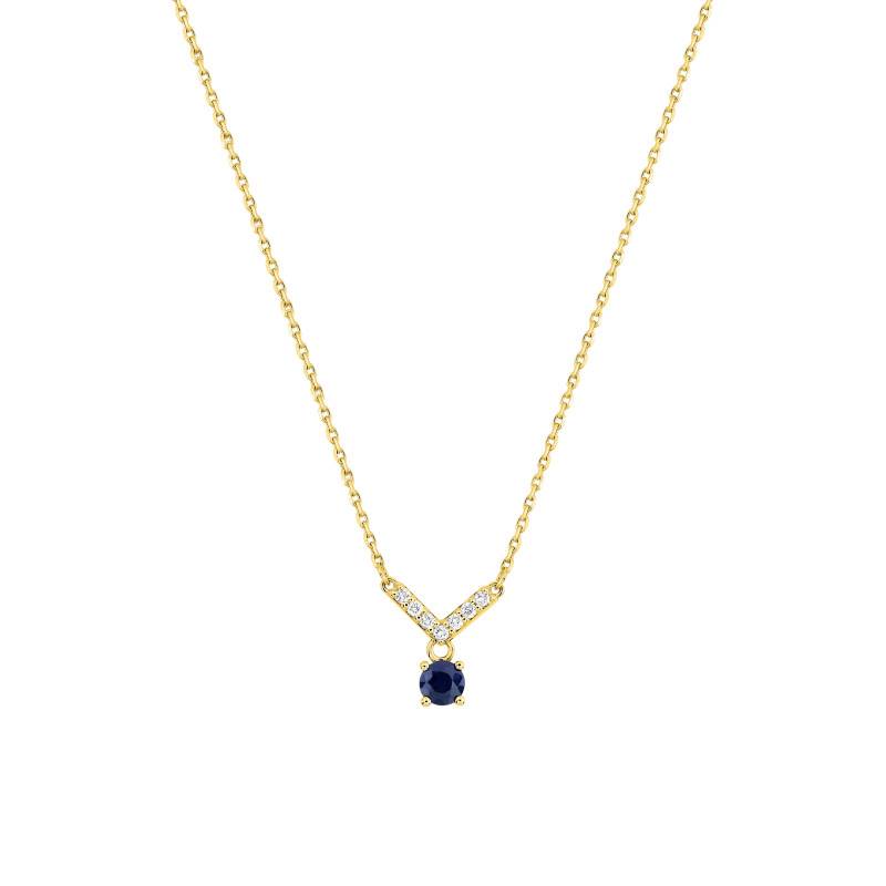 750/1000 Yellow Gold, Diamond & Sapphire V Necklace, Length 40 cm to 42 cm, 0.06 ct - Aurora