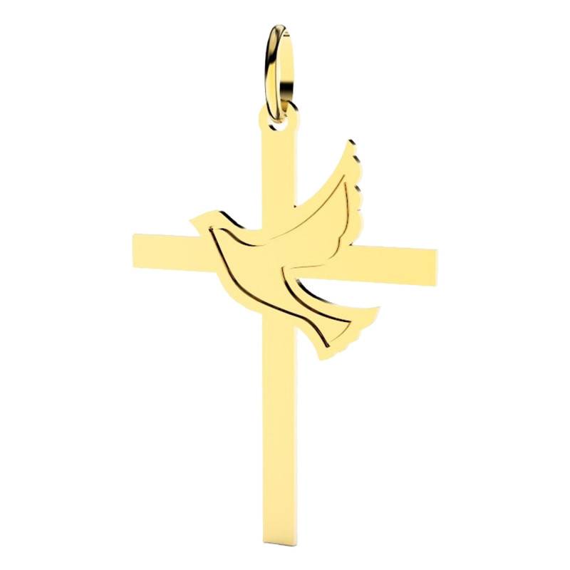 375/1000 or 750/1000 Yellow Gold Cross and Dove Pendant - Lucas Lucor