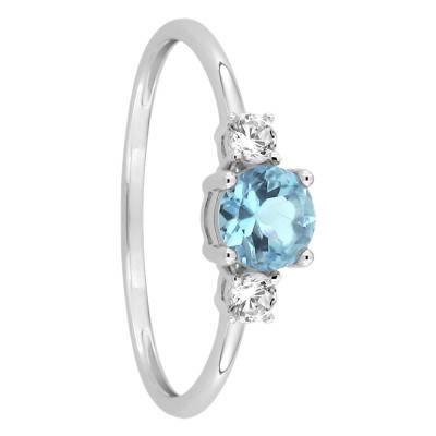 Bague Trilogie Topaze Bleue & Oxydes de Zirconium en Or Blanc 375 - Aurora