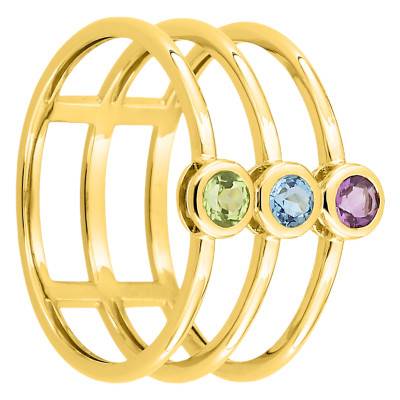 Bague Triple Anneau Péridot, Topaze Bleue & Améthyste en Or Jaune 375 - Aurora