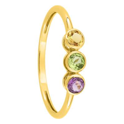 375/1000 Yellow Gold Trilogy Ring with Citrine, Peridot & Amethyst - Aurora