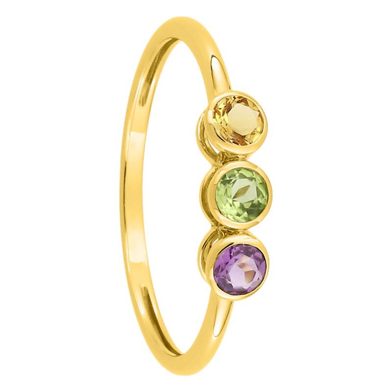 375/1000 Yellow Gold Trilogy Ring with Citrine, Peridot & Amethyst - Aurora