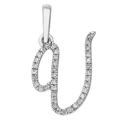 Pendentif lettre U Or Blanc 750 & diamants - Allegoria