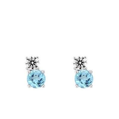 Boucles d'oreilles Topaze Bleue & Oxyde de Zirconium en Or Blanc 375 - Aurora