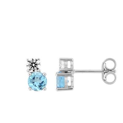 Boucles d'oreilles Topaze Bleue & Oxyde de Zirconium en Or Blanc 375 - Aurora