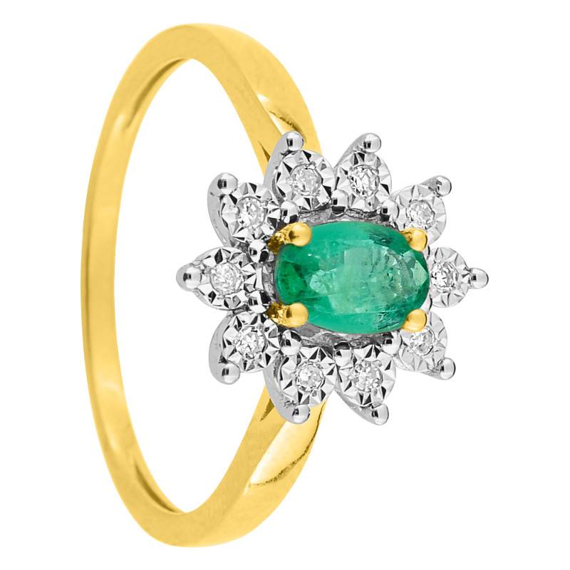 Two-Tone 750/1000 Gold Marguerite Flower Ring with Emerald 0.45 ct & Diamonds 0.06 ct - Aurora