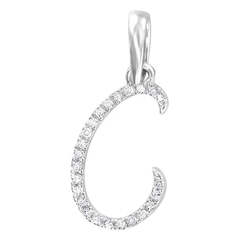 Letter C White Gold & Diamond Pendant - Allegoria