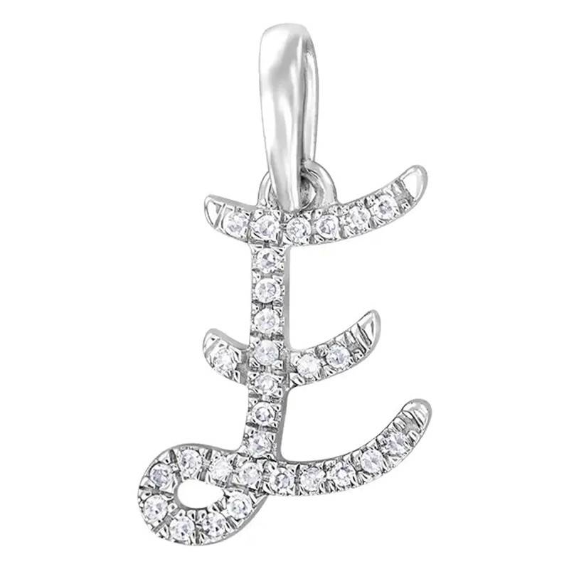 750/1000 White Gold & Diamond Letter E Pendant - Allegoria