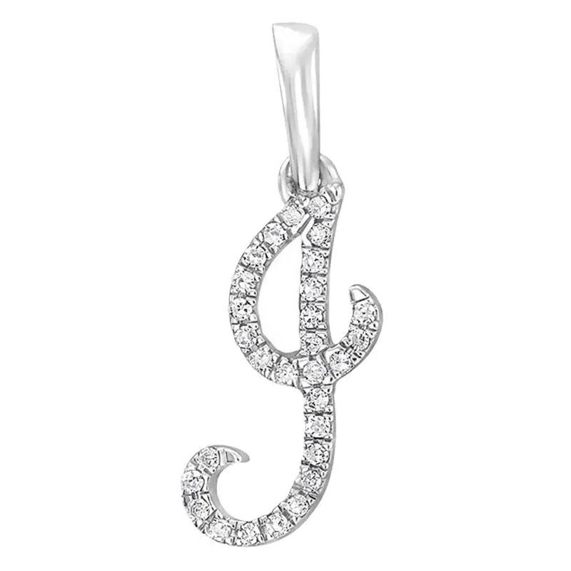 18K White Gold & Diamond Letter J Pendant - Allegoria