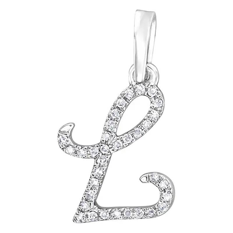 750 White Gold & Diamonds Letter L Pendant - Allegoria