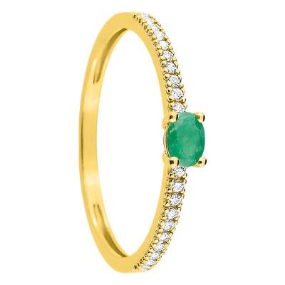 750/1000 Yellow Gold Emerald 0.15 ct & Cubic Zirconia Solitaire Ring with Side Stones - Aurora