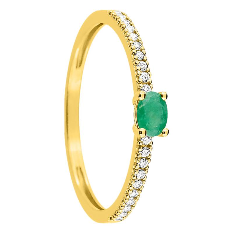 750/1000 Yellow Gold Emerald 0.15 ct & Cubic Zirconia Solitaire Ring with Side Stones - Aurora