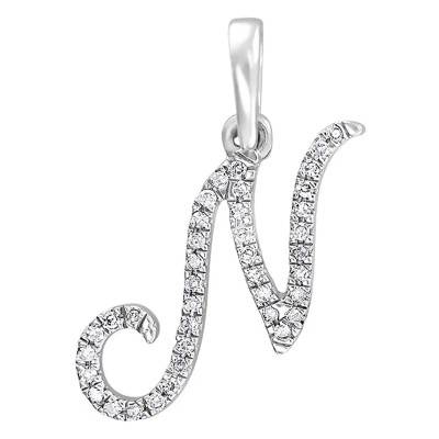 750 White Gold Letter N Diamond Pendant - Allegoria