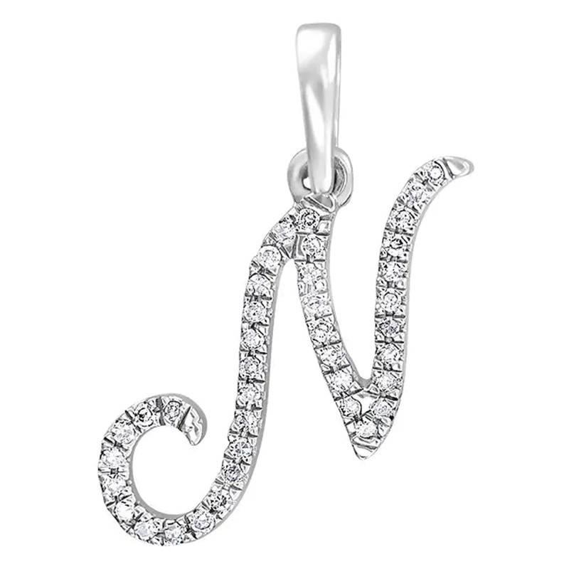 750 White Gold Letter N Diamond Pendant - Allegoria