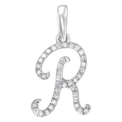 750/1000 White Gold & Diamond Letter R Pendant - Allegoria