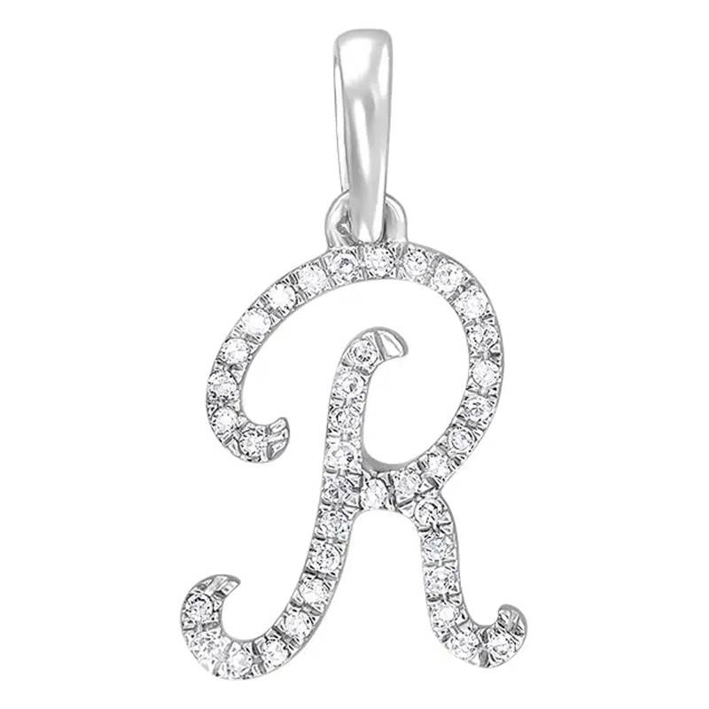 750/1000 White Gold & Diamond Letter R Pendant - Allegoria