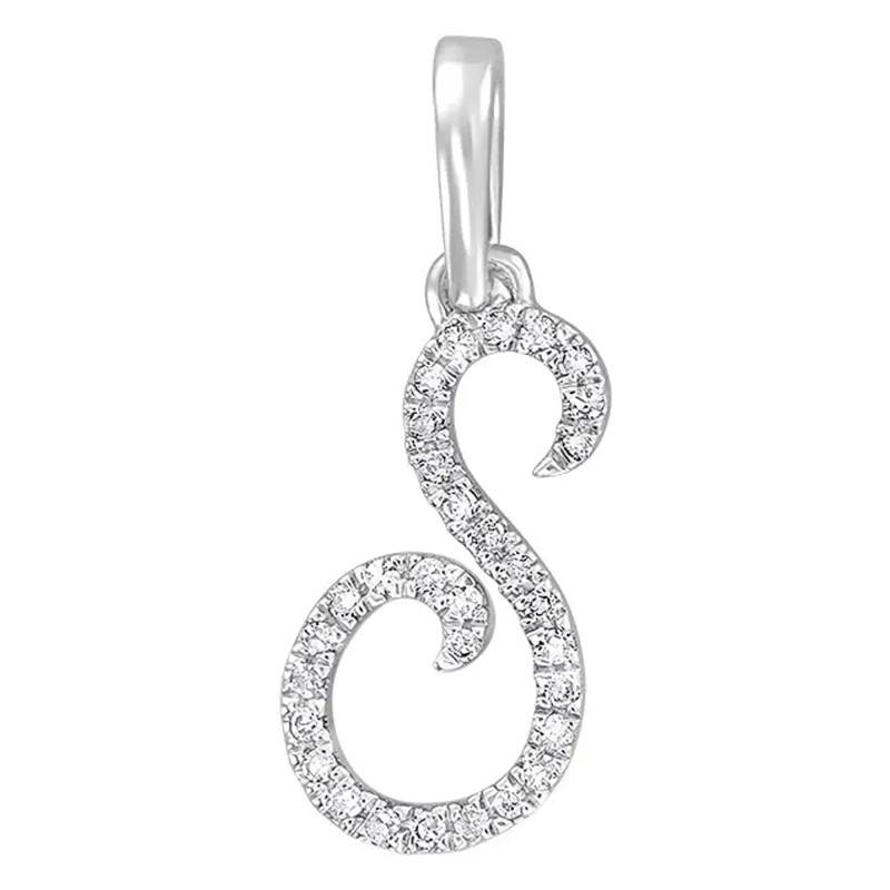 750/1000 White Gold & Diamond Letter S Pendant - Allegoria