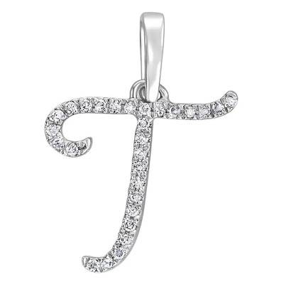 750/1000 White Gold & Diamond Letter T Pendant - Allegoria