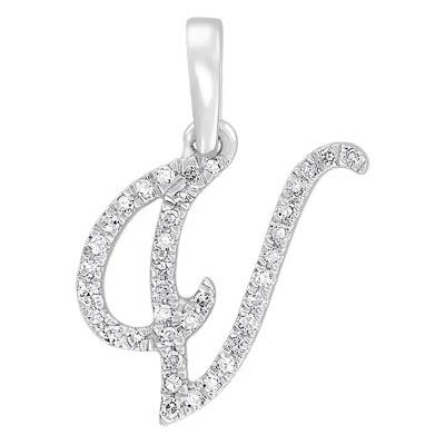 750/1000 White Gold & Diamond Letter V Pendant - Allegoria