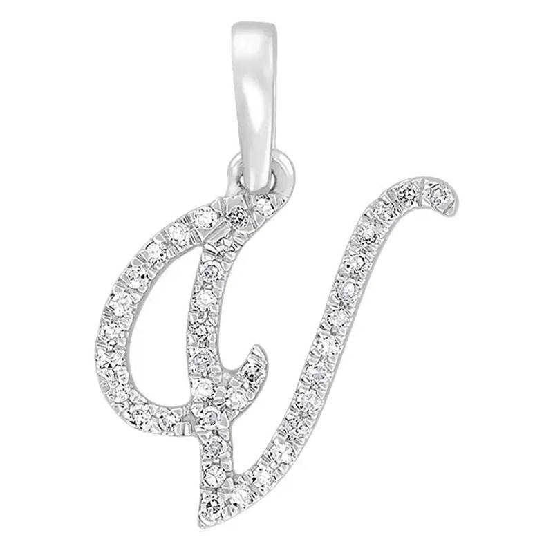 750/1000 White Gold & Diamond Letter V Pendant - Allegoria
