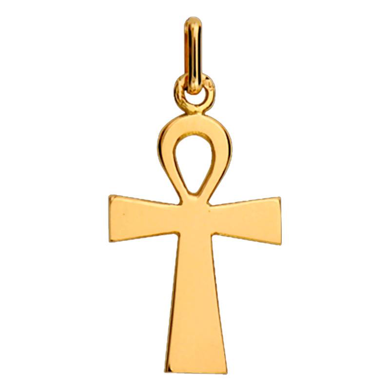 Yellow Gold Smooth Ankh Cross, 15 x 22 mm - Lucas Lucor