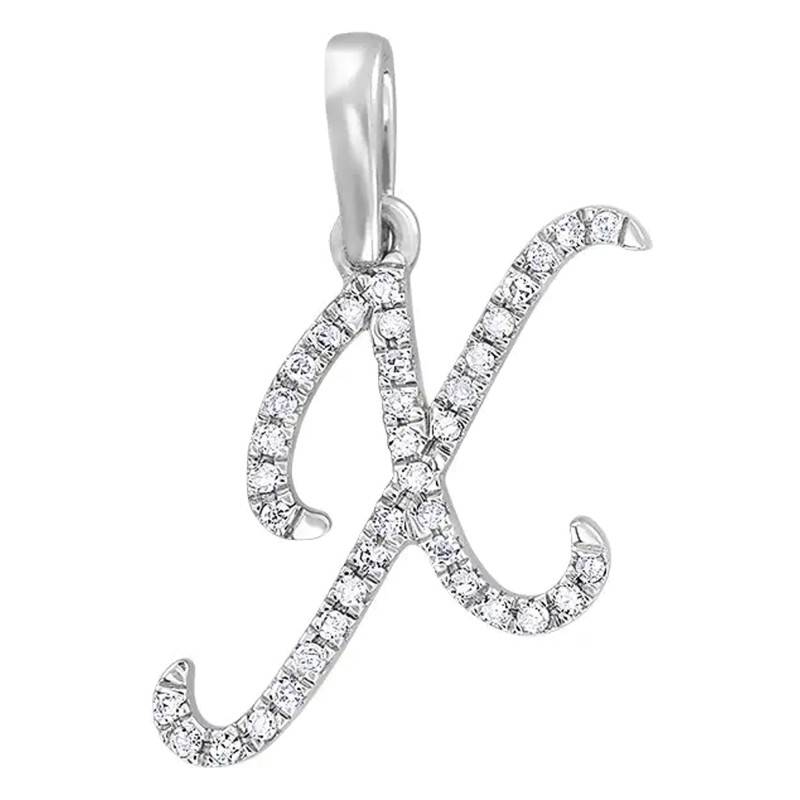 750/1000 White Gold & Diamond Letter X Pendant - Allegoria