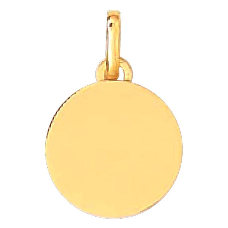 750 Yellow Gold Small Engravable Round Medal Pendant, Diameter 14 mm - Lucas Lucor