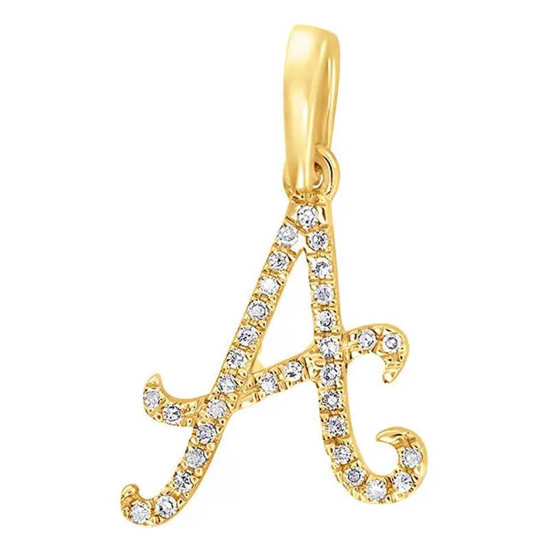 750/1000 Yellow Gold & Diamond Letter A Pendant - Allegoria