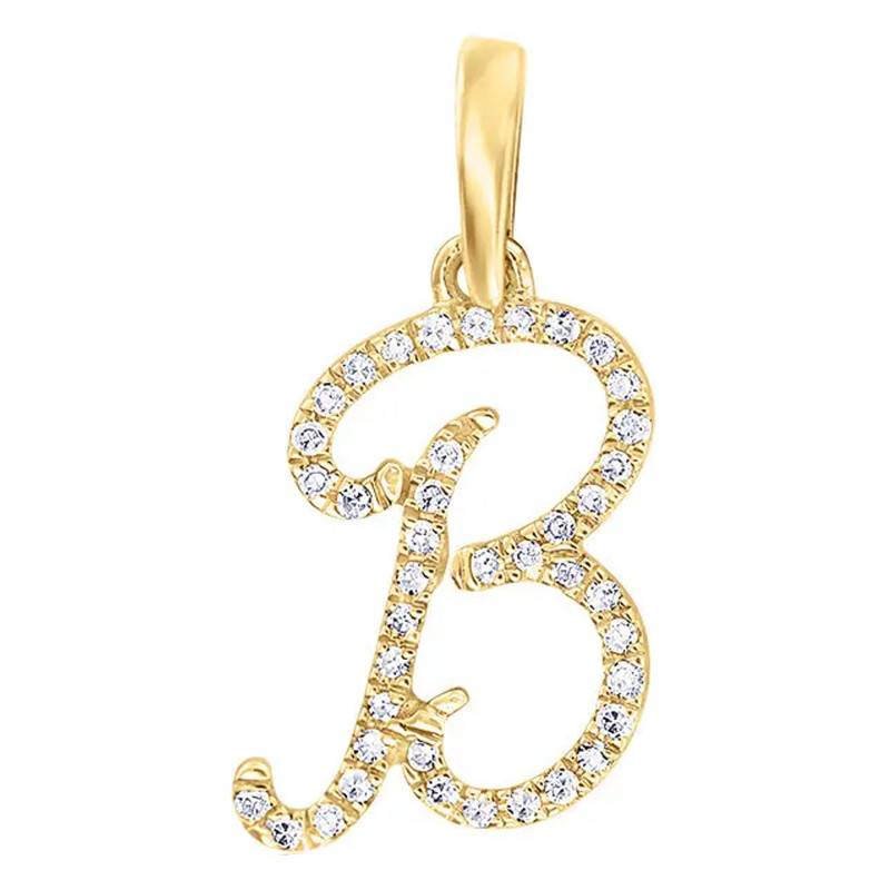 750 Yellow Gold & Diamond Letter B Pendant - Allegoria